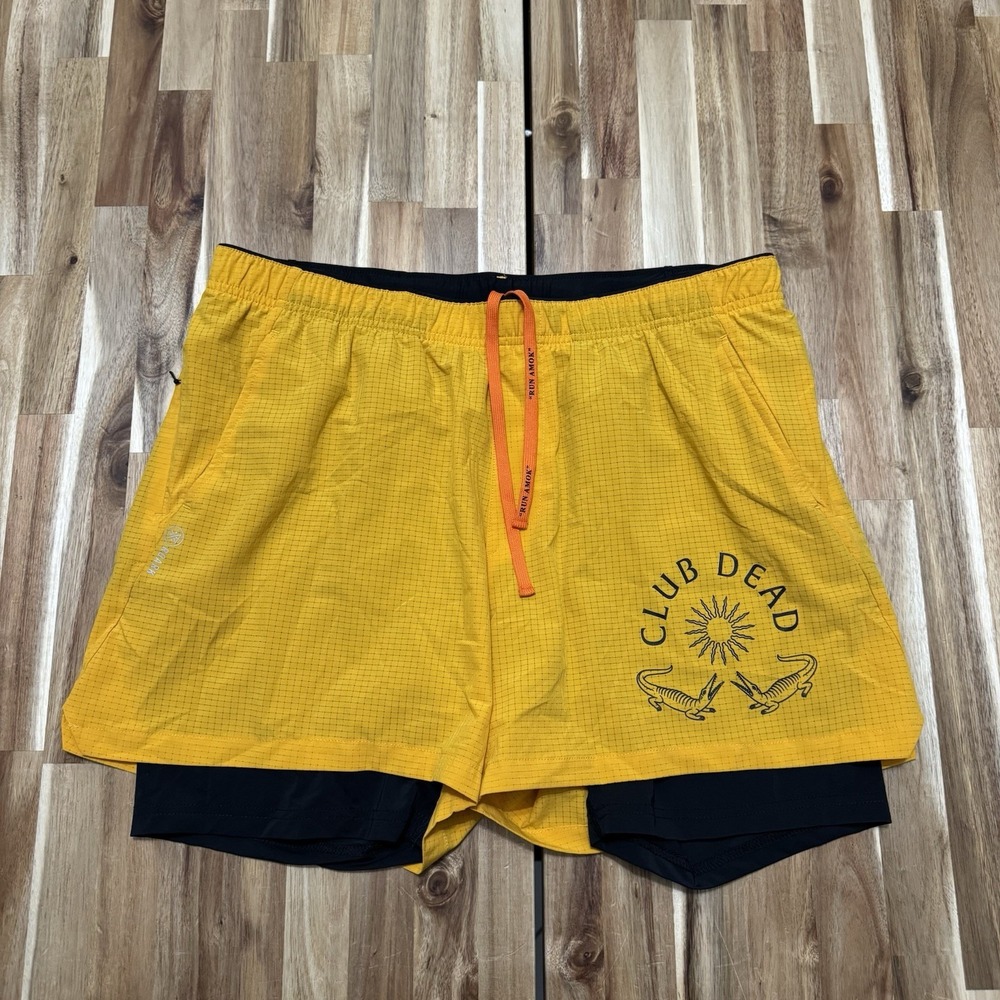 Roark Run Amok Bommer Running Shorts Mens XL Gold Club Dead Lined Gym 4" Inseam